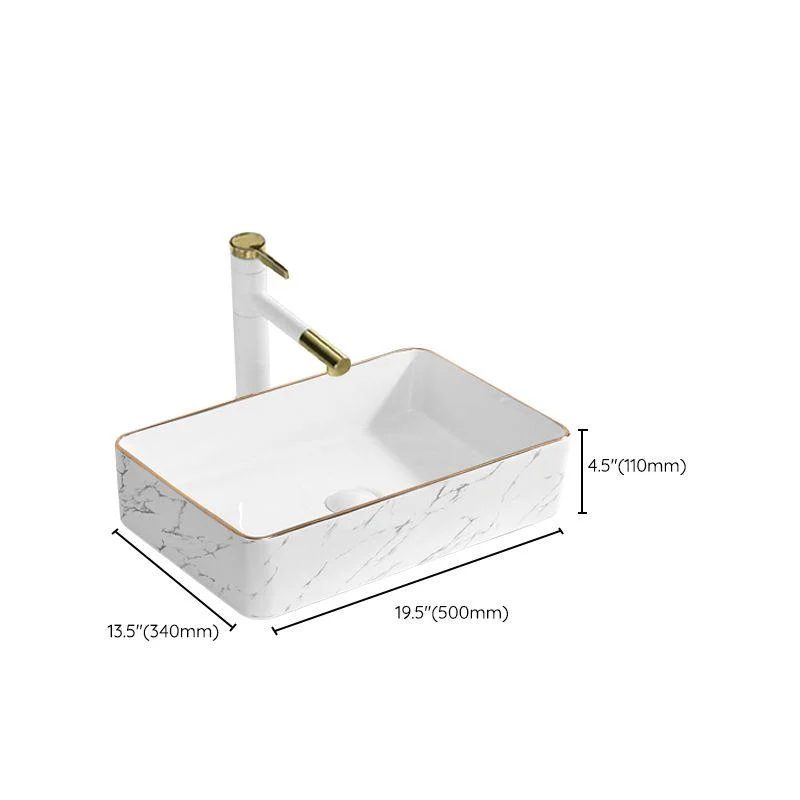 Contemporary Bathroom Sink Pop-Up Drain Porcelain Solid Color Rectangular Vessel -Bathlova