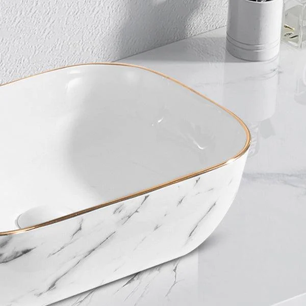 Contemporary Bathroom Sink Pop-Up Drain Porcelain Solid Color Rectangular Vessel -Bathlova