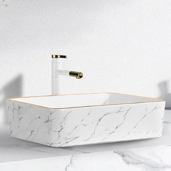 Contemporary Bathroom Sink Pop-Up Drain Porcelain Solid Color Rectangular Vessel -Bathlova