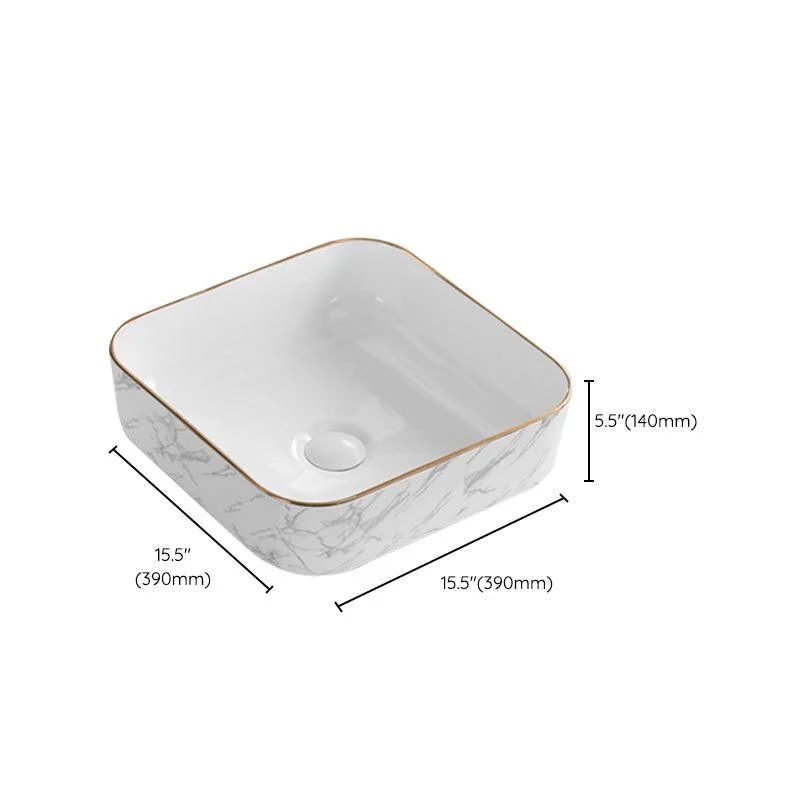 Contemporary Bathroom Sink Pop-Up Drain Porcelain Solid Color Rectangular Vessel -Bathlova