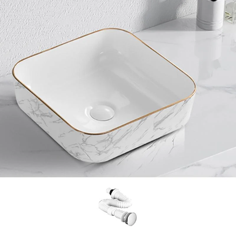 Contemporary Bathroom Sink Pop-Up Drain Porcelain Solid Color Rectangular Vessel -Bathlova