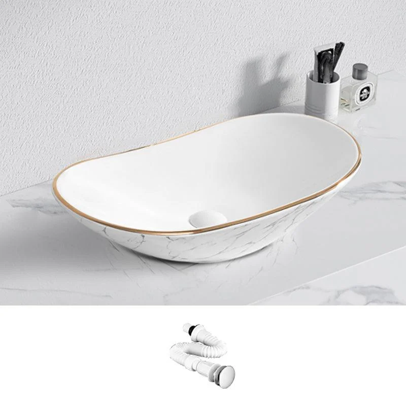 Contemporary Bathroom Sink Pop-Up Drain Porcelain Solid Color Rectangular Vessel -Bathlova