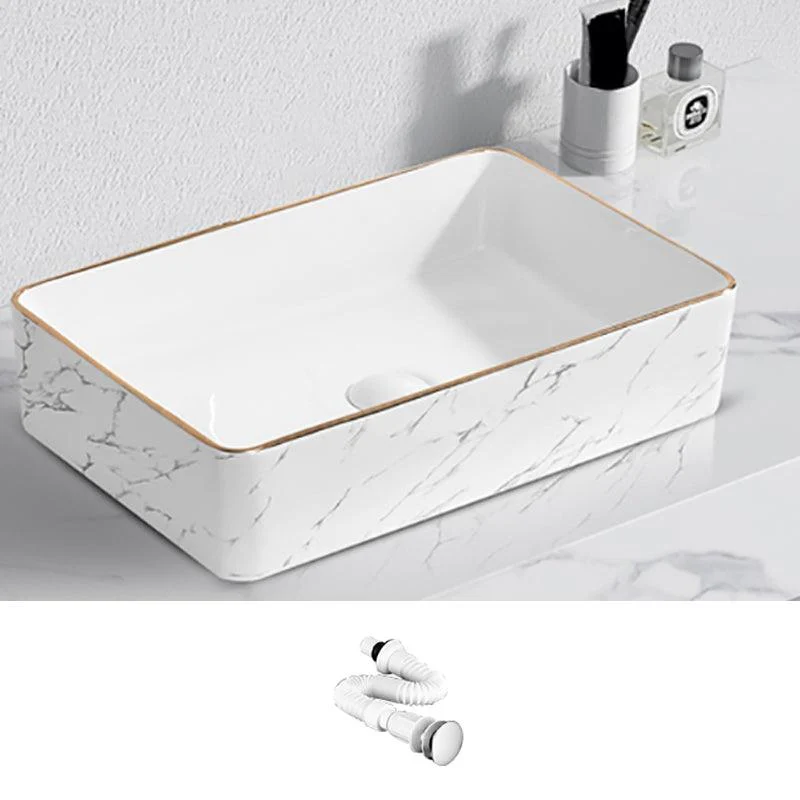 Contemporary Bathroom Sink Pop-Up Drain Porcelain Solid Color Rectangular Vessel -Bathlova