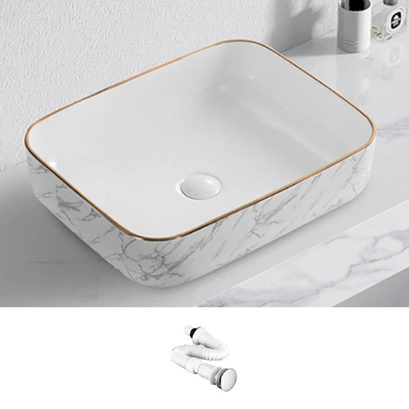 Contemporary Bathroom Sink Pop-Up Drain Porcelain Solid Color Rectangular Vessel -Bathlova