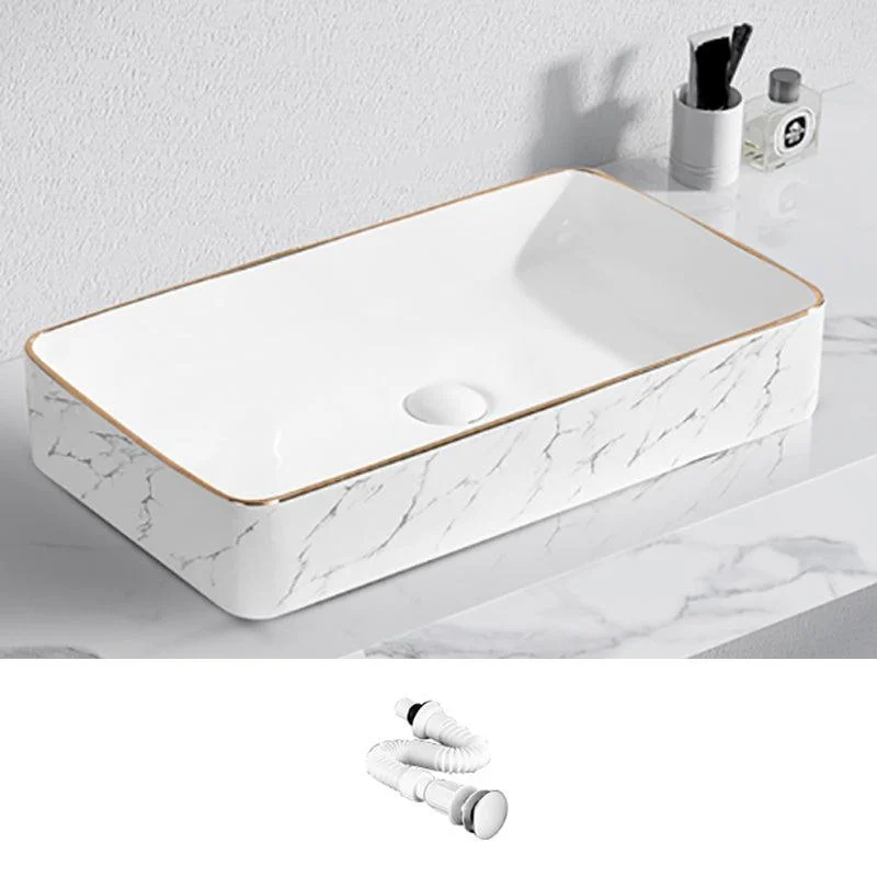 Contemporary Bathroom Sink Pop-Up Drain Porcelain Solid Color Rectangular Vessel -Bathlova