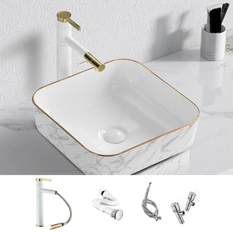 Contemporary Bathroom Sink Pop-Up Drain Porcelain Solid Color Rectangular Vessel -Bathlova