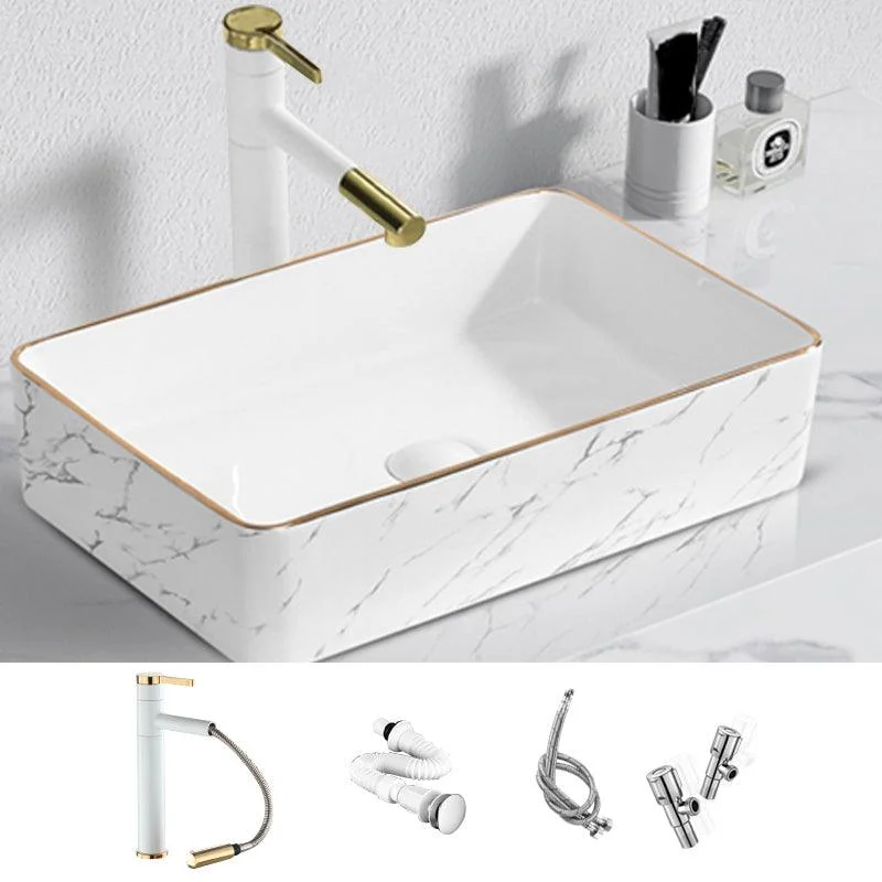 Contemporary Bathroom Sink Pop-Up Drain Porcelain Solid Color Rectangular Vessel -Bathlova