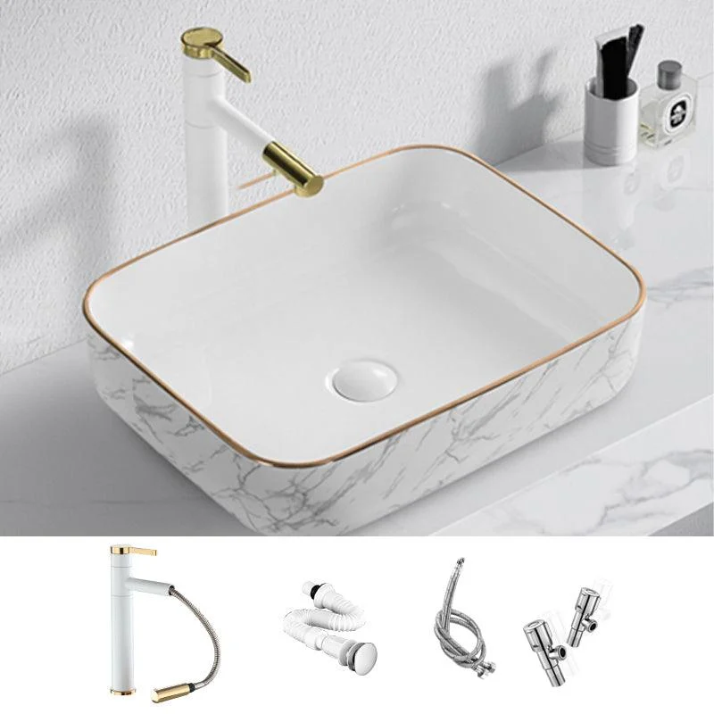 Contemporary Bathroom Sink Pop-Up Drain Porcelain Solid Color Rectangular Vessel -Bathlova