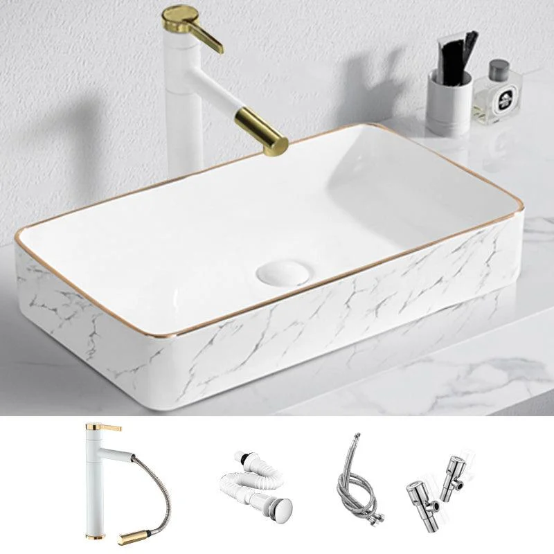 Contemporary Bathroom Sink Pop-Up Drain Porcelain Solid Color Rectangular Vessel -Bathlova