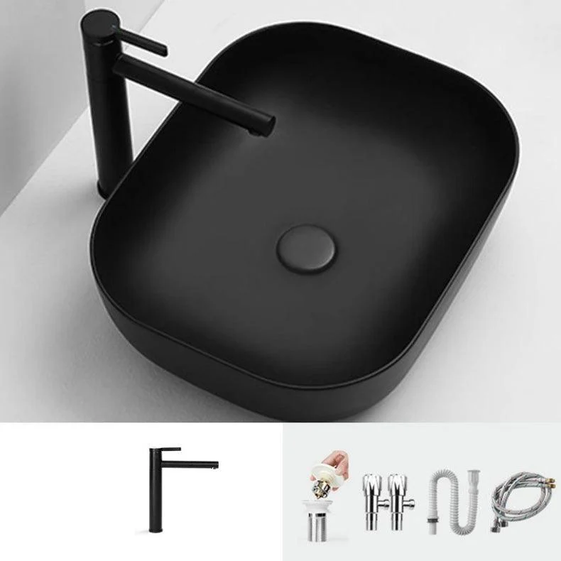 Contemporary Bathroom Sink Pop-Up Drain Porcelain Solid Color Rectangular Vessel Sink -Bathlova