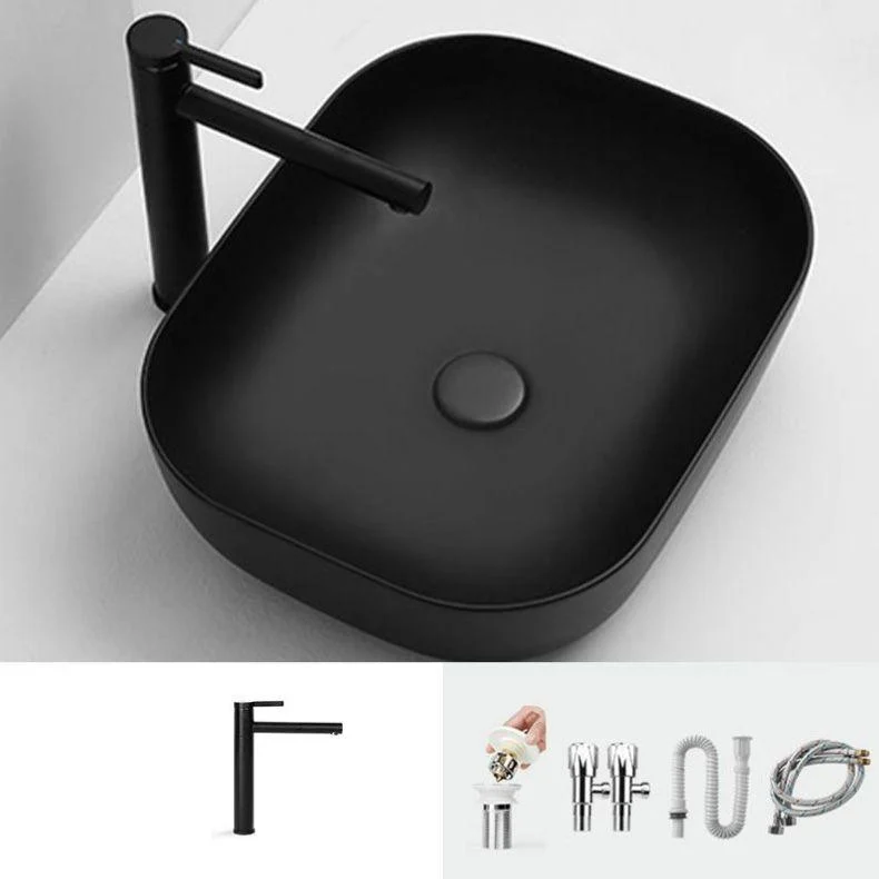 Contemporary Bathroom Sink Pop-Up Drain Porcelain Solid Color Rectangular Vessel Sink -Bathlova