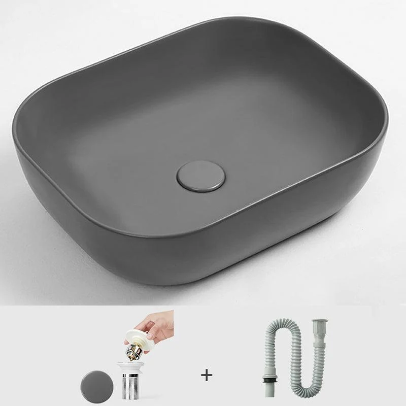 Contemporary Bathroom Sink Pop-Up Drain Porcelain Solid Color Rectangular Vessel Sink -Bathlova