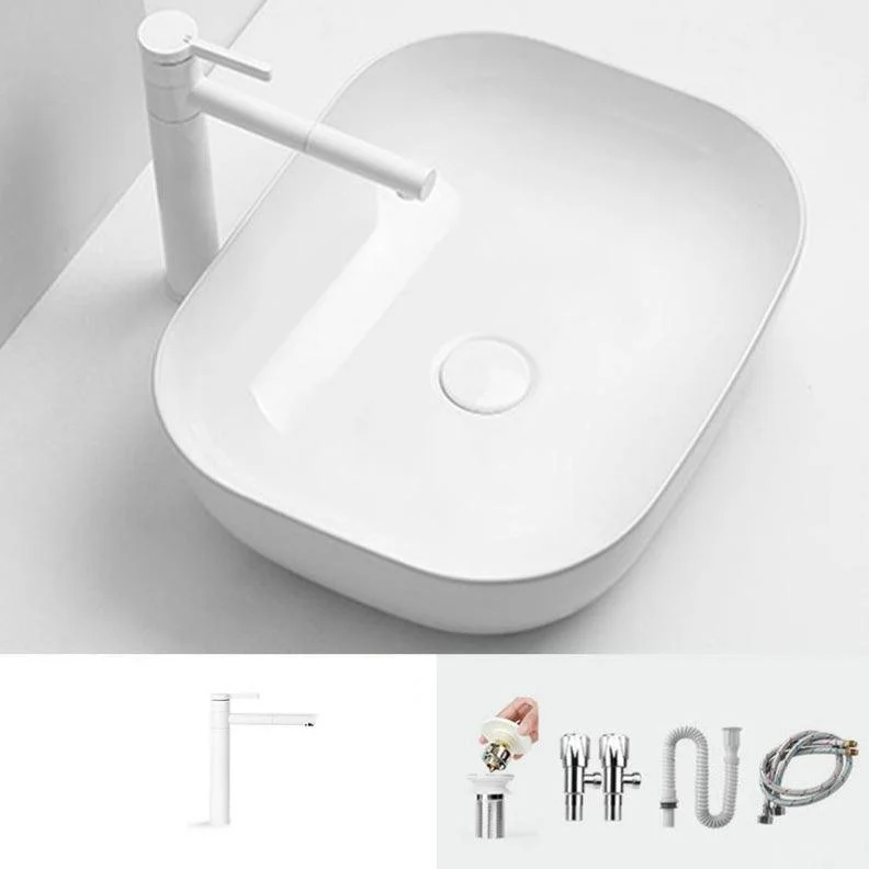 Contemporary Bathroom Sink Pop-Up Drain Porcelain Solid Color Rectangular Vessel Sink -Bathlova