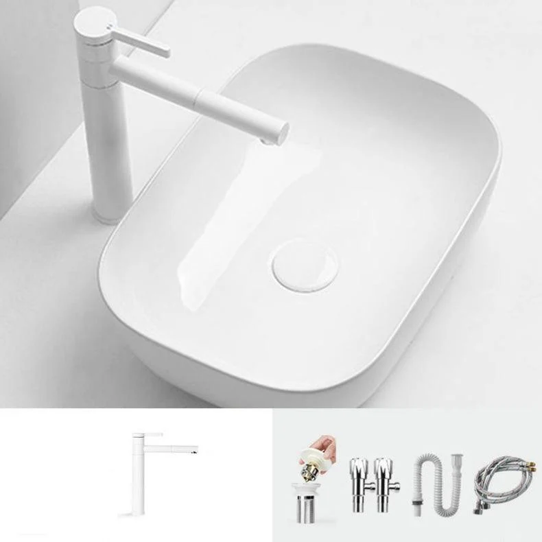 Contemporary Bathroom Sink Pop-Up Drain Porcelain Solid Color Rectangular Vessel Sink -Bathlova