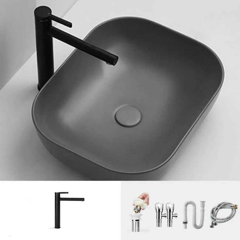 Contemporary Bathroom Sink Pop-Up Drain Porcelain Solid Color Rectangular Vessel Sink -Bathlova