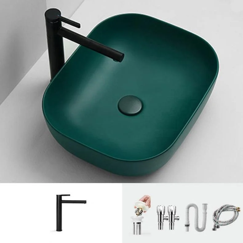 Contemporary Bathroom Sink Pop-Up Drain Porcelain Solid Color Rectangular Vessel Sink -Bathlova