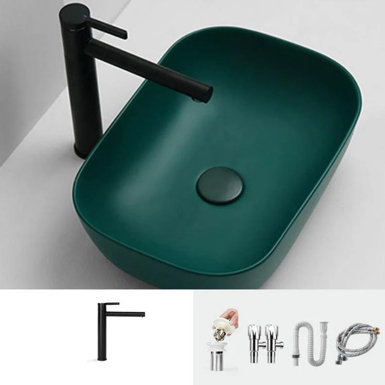 Contemporary Bathroom Sink Pop-Up Drain Porcelain Solid Color Rectangular Vessel Sink -Bathlova