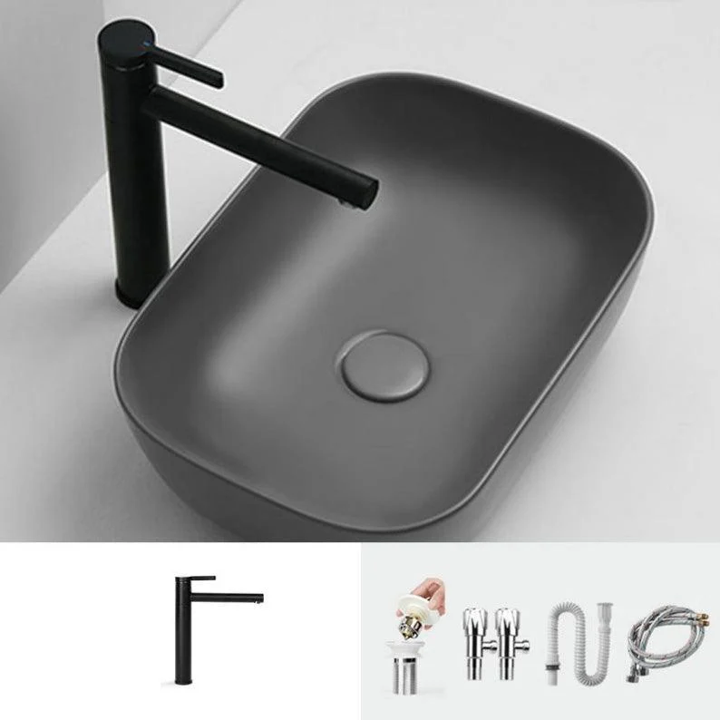 Contemporary Bathroom Sink Pop-Up Drain Porcelain Solid Color Rectangular Vessel Sink -Bathlova