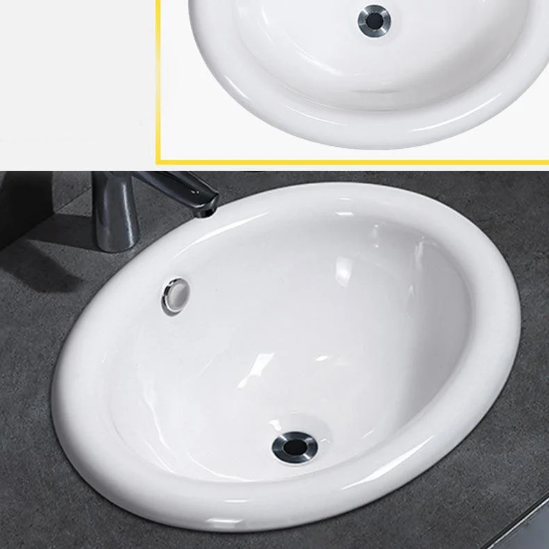 Contemporary Bathroom Sink Porcelain Oval-Shape Drop-in Bathroom Sink without Tap -Bathlova