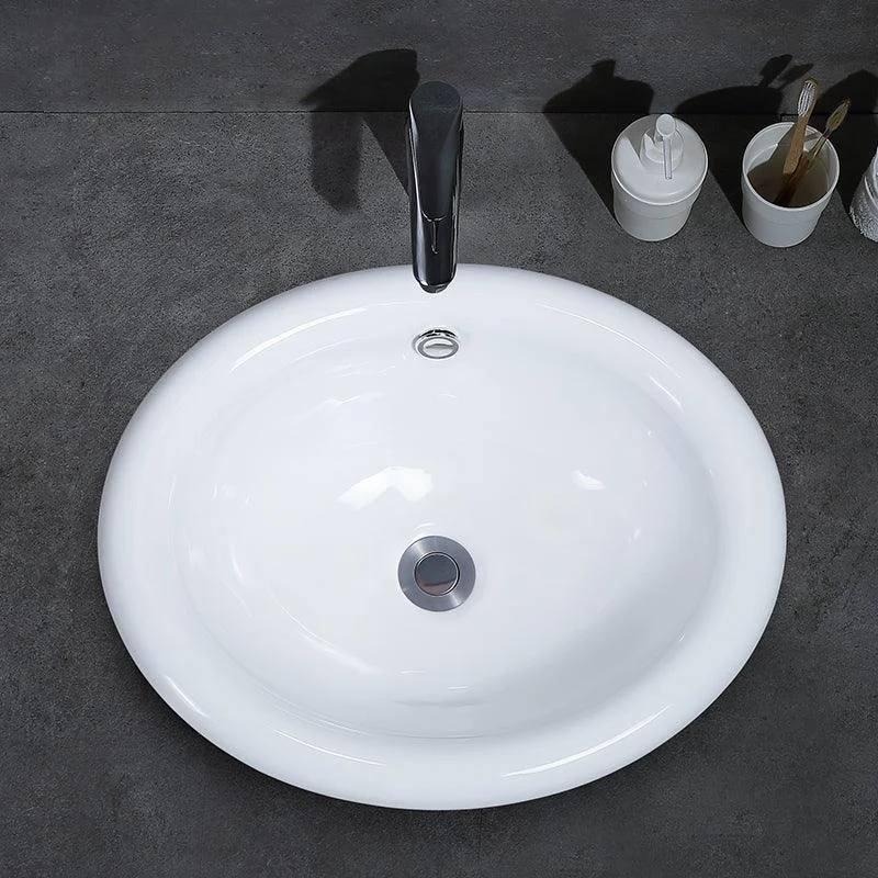 Contemporary Bathroom Sink Porcelain Oval-Shape Drop-in Bathroom Sink without Tap -Bathlova