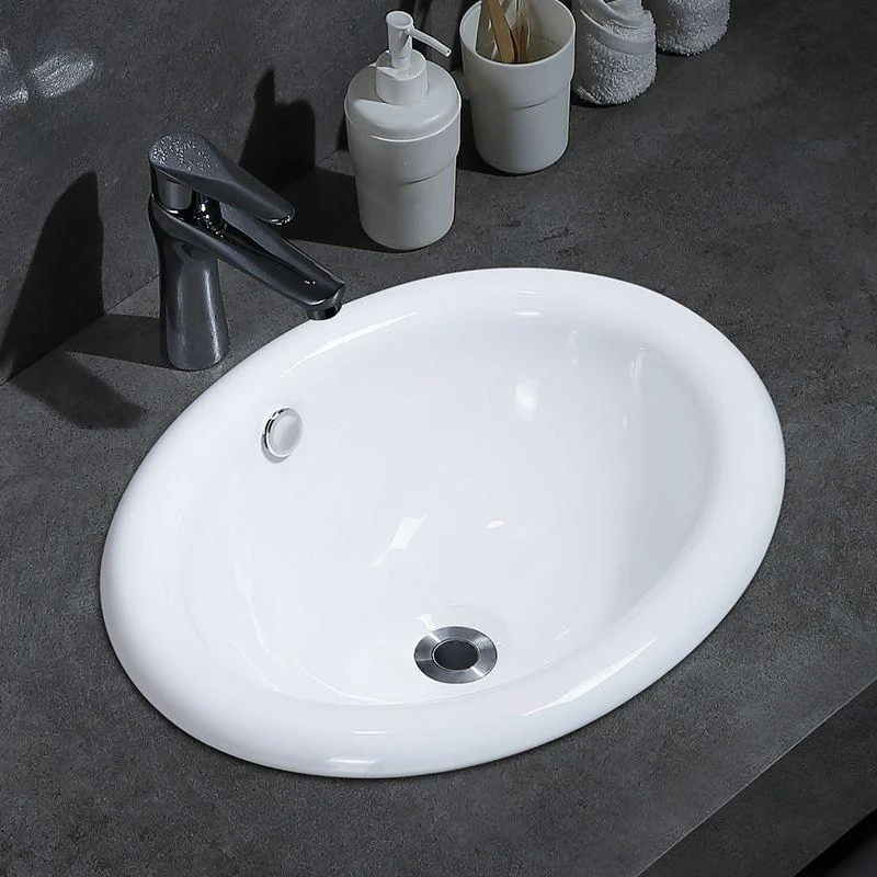 Contemporary Bathroom Sink Porcelain Oval-Shape Drop-in Bathroom Sink without Tap -Bathlova