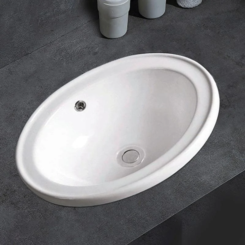 Contemporary Bathroom Sink Porcelain Oval-Shape Drop-in Bathroom Sink without Tap -Bathlova