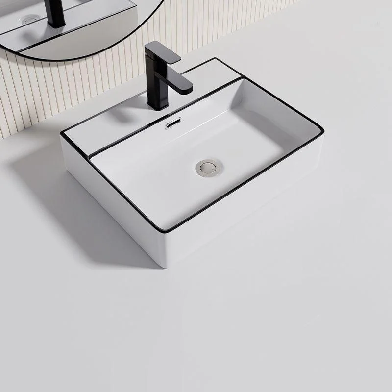 Contemporary Bathroom Sink Porcelain Oval-Shape Vessel Bathroom Sink with Pop-Up Drain -Bathlova