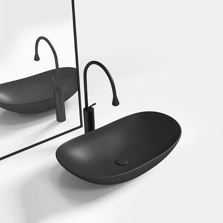 Contemporary Bathroom Sink Porcelain Oval-Shape Vessel Lavatory Sink with Pop-Up Drain -Bathlova