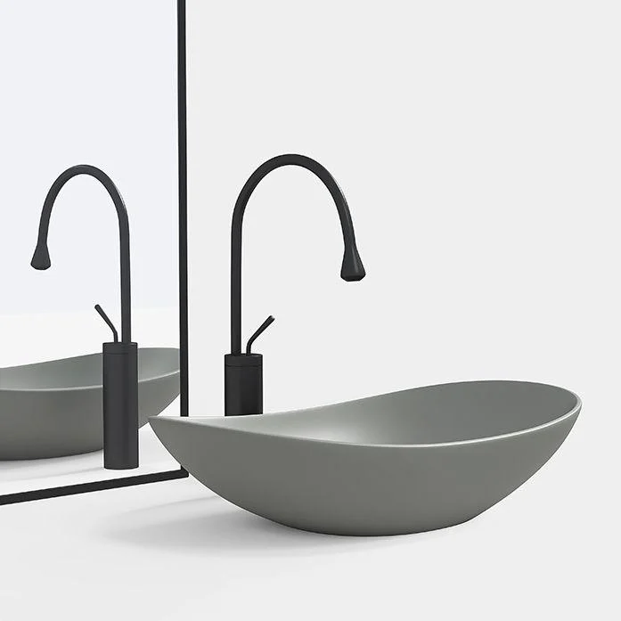 Contemporary Bathroom Sink Porcelain Oval-Shape Vessel Lavatory Sink with Pop-Up Drain -Bathlova