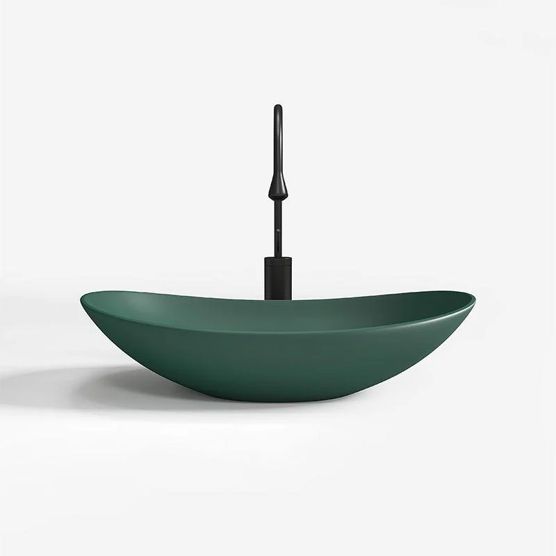 Contemporary Bathroom Sink Porcelain Oval-Shape Vessel Lavatory Sink with Pop-Up Drain -Bathlova