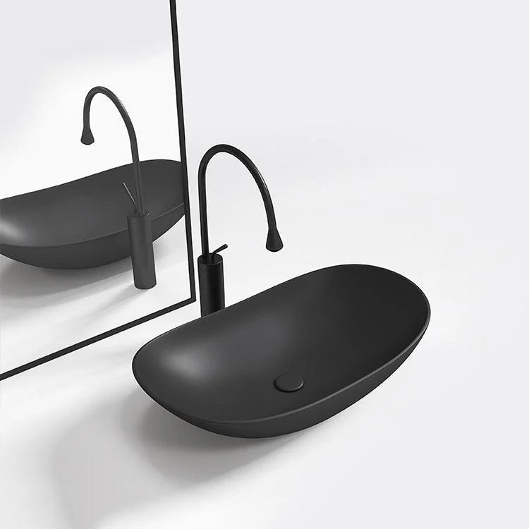 Contemporary Bathroom Sink Porcelain Oval-Shape Vessel Lavatory Sink with Pop-Up Drain -Bathlova