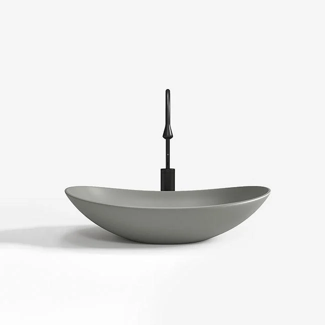 Contemporary Bathroom Sink Porcelain Oval-Shape Vessel Lavatory Sink with Pop-Up Drain -Bathlova