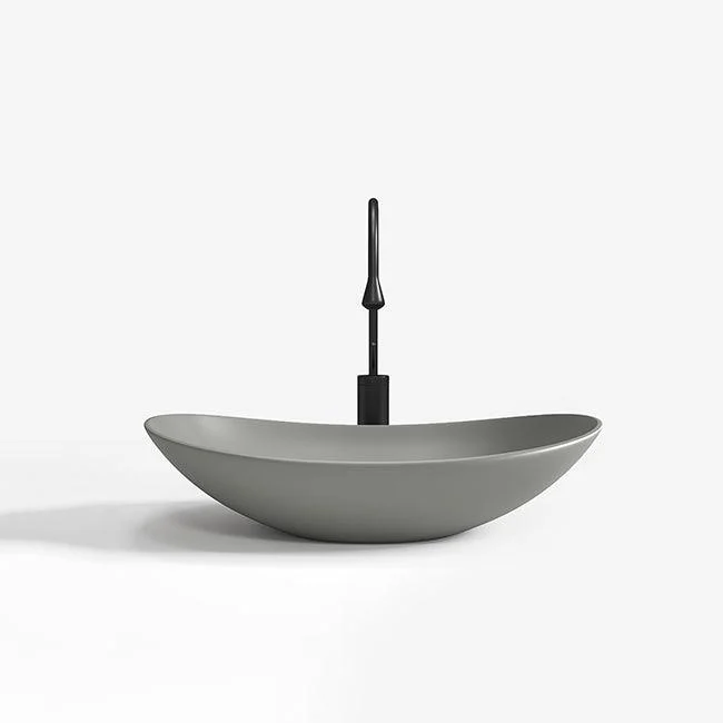 Contemporary Bathroom Sink Porcelain Oval-Shape Vessel Lavatory Sink with Pop-Up Drain -Bathlova