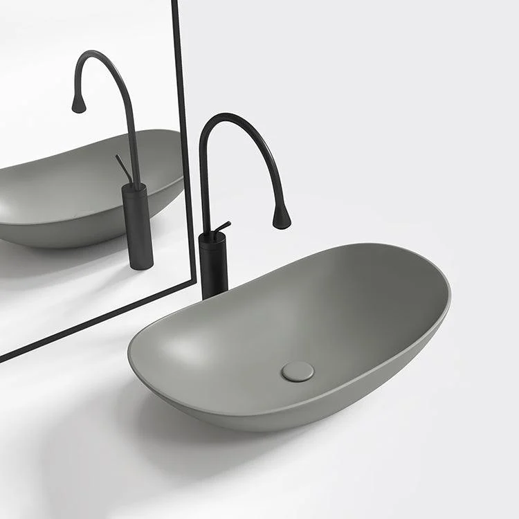 Contemporary Bathroom Sink Porcelain Oval-Shape Vessel Lavatory Sink with Pop-Up Drain -Bathlova