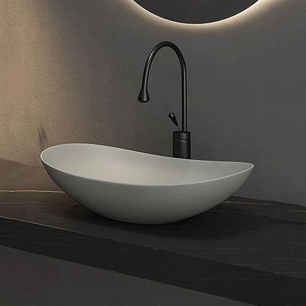 Contemporary Bathroom Sink Porcelain Oval-Shape Vessel Lavatory Sink with Pop-Up Drain -Bathlova