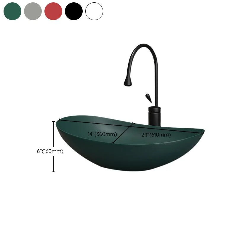 Contemporary Bathroom Sink Porcelain Oval-Shape Vessel Lavatory Sink with Pop-Up Drain -Bathlova