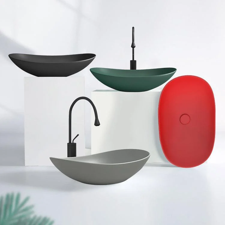 Contemporary Bathroom Sink Porcelain Oval-Shape Vessel Lavatory Sink with Pop-Up Drain -Bathlova