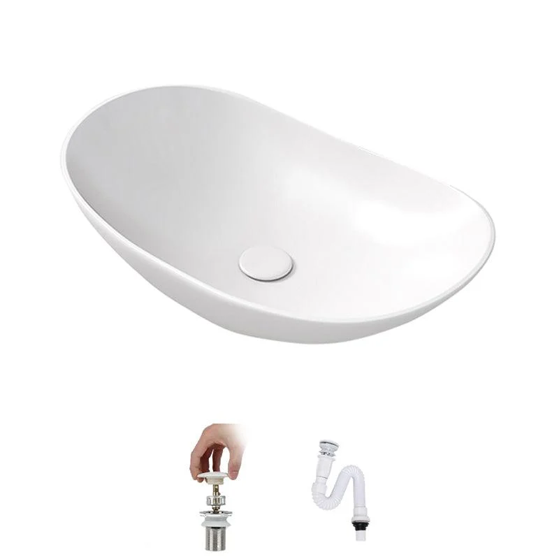 Contemporary Bathroom Sink Porcelain Oval-Shape Vessel Lavatory Sink with Pop-Up Drain -Bathlova