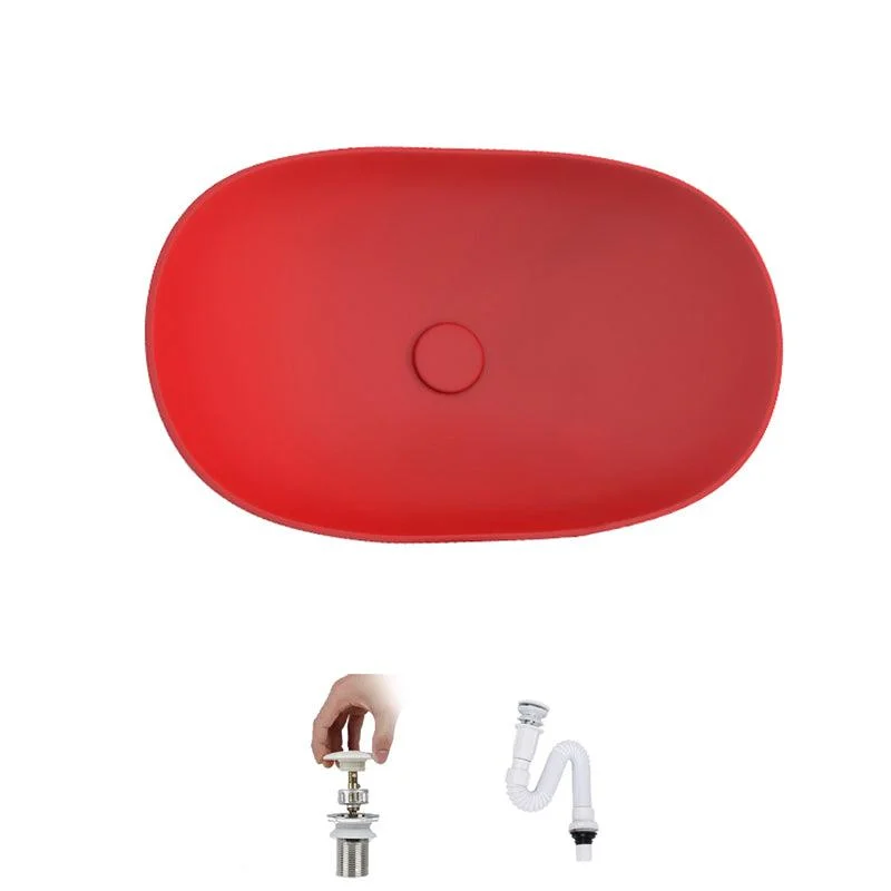 Contemporary Bathroom Sink Porcelain Oval-Shape Vessel Lavatory Sink with Pop-Up Drain -Bathlova