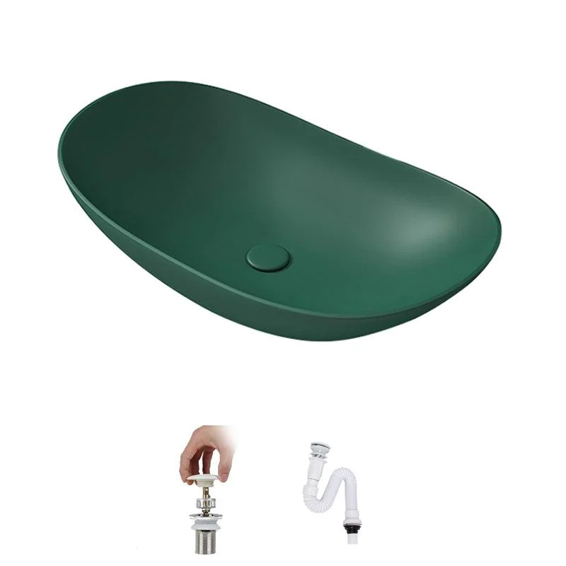 Contemporary Bathroom Sink Porcelain Oval-Shape Vessel Lavatory Sink with Pop-Up Drain -Bathlova