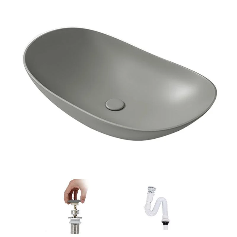 Contemporary Bathroom Sink Porcelain Oval-Shape Vessel Lavatory Sink with Pop-Up Drain -Bathlova