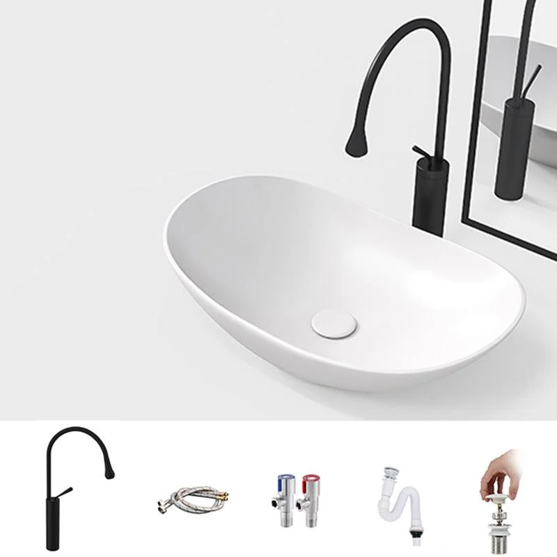 Contemporary Bathroom Sink Porcelain Oval-Shape Vessel Lavatory Sink with Pop-Up Drain -Bathlova