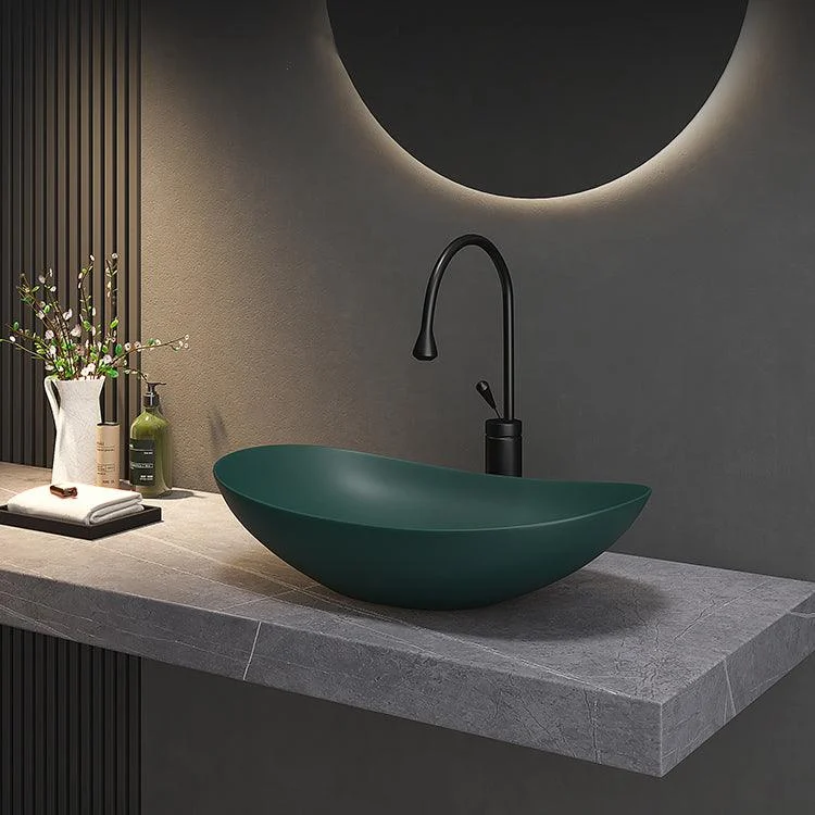 Contemporary Bathroom Sink Porcelain Oval-Shape Vessel Lavatory Sink with Pop-Up Drain -Bathlova