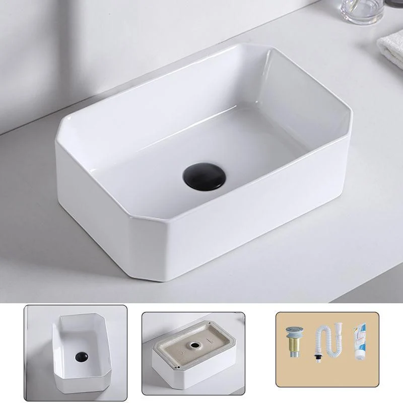 Contemporary Bathroom Sink Porcelain Pop-Up Drain Rectangular Vessel -Bathlova