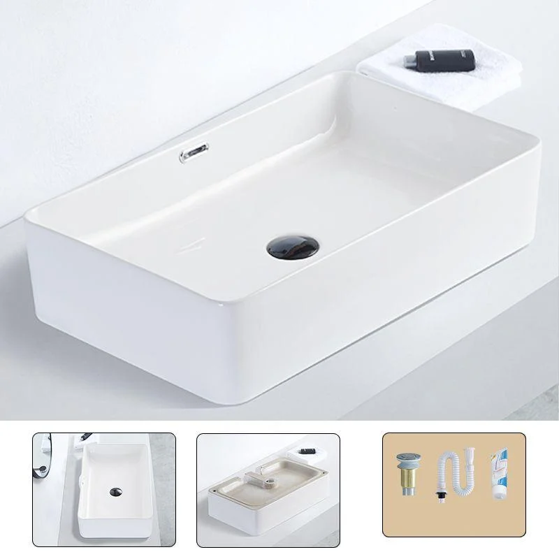 Contemporary Bathroom Sink Porcelain Pop-Up Drain Rectangular Vessel -Bathlova