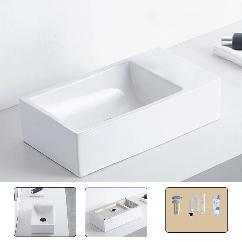 Contemporary Bathroom Sink Porcelain Pop-Up Drain Rectangular Vessel -Bathlova