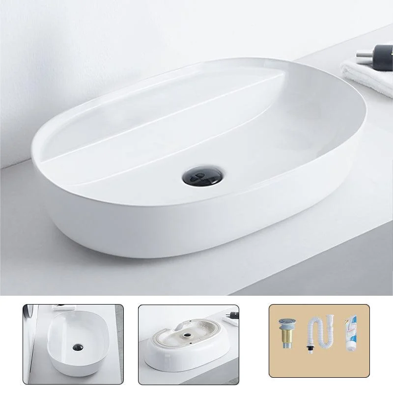 Contemporary Bathroom Sink Porcelain Pop-Up Drain Rectangular Vessel -Bathlova