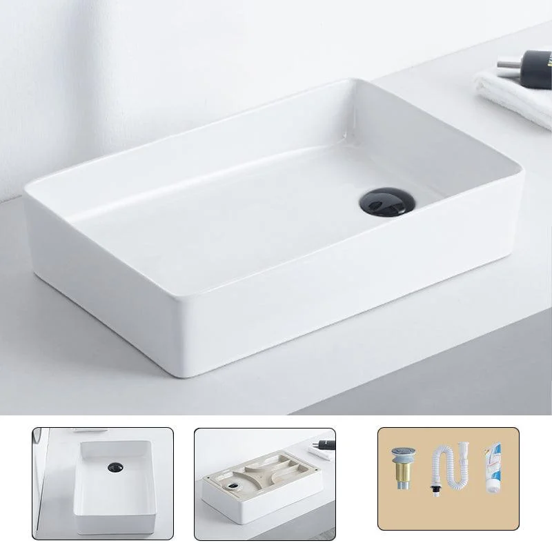 Contemporary Bathroom Sink Porcelain Pop-Up Drain Rectangular Vessel -Bathlova