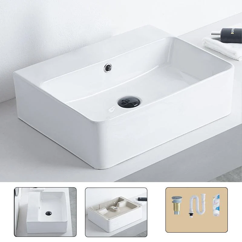 Contemporary Bathroom Sink Porcelain Pop-Up Drain Rectangular Vessel -Bathlova