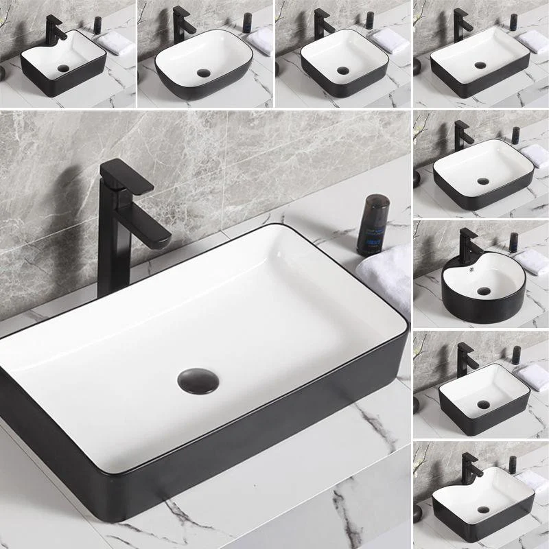 Contemporary Bathroom Sink Porcelain Pop-Up Drain Rectangular Vessel Bathroom Sink -Bathlova